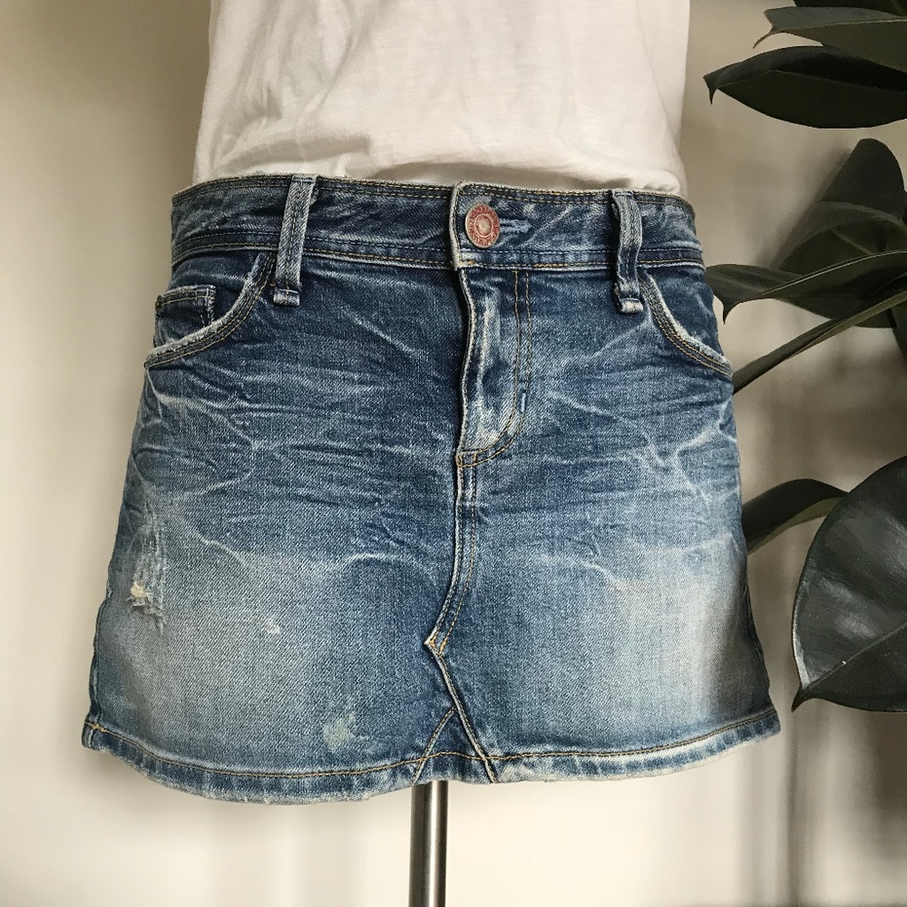 Armani Exchange Distressed Denim Mini Skirt